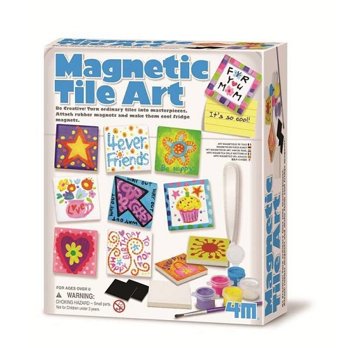 Magnetic Mini Tile Art - DIY Craft Kit; Design and Paint Magnet Tiles -  Kids Paint Arts & Crafts Project; Includes 12 Tile Magnets, 8 Paint Colors,  2