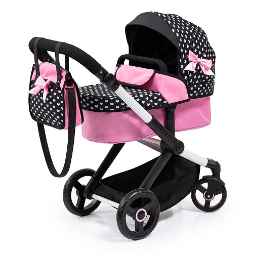Bayer Trendy Dolls Pram Pink & Black with hearts