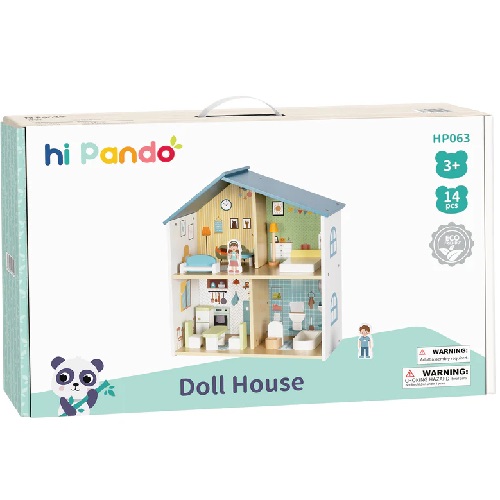 Pretend Play Wooden Doll House With Accessories